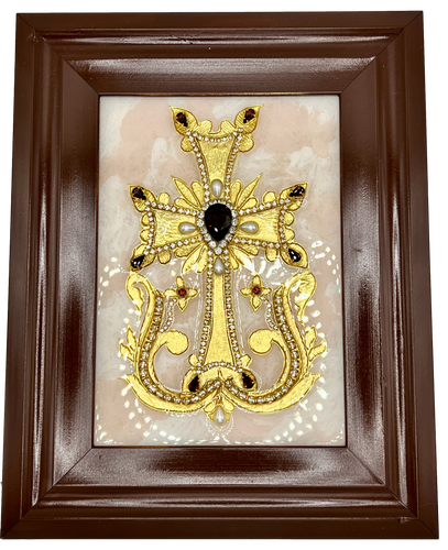 NEW! Framed Embellished Armenian Cross (Gold/Topaz)